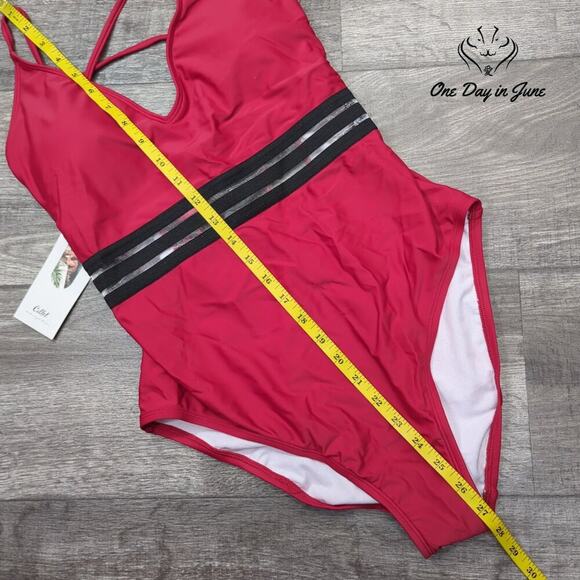 Cillet V Neck Mesh One Piece Swimsuit Size L - Picture 4 of 5